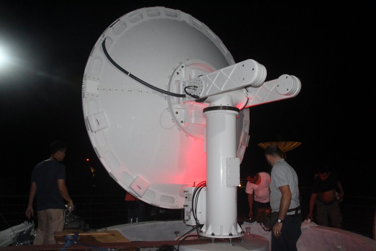 X-Band antenna installed, night testing